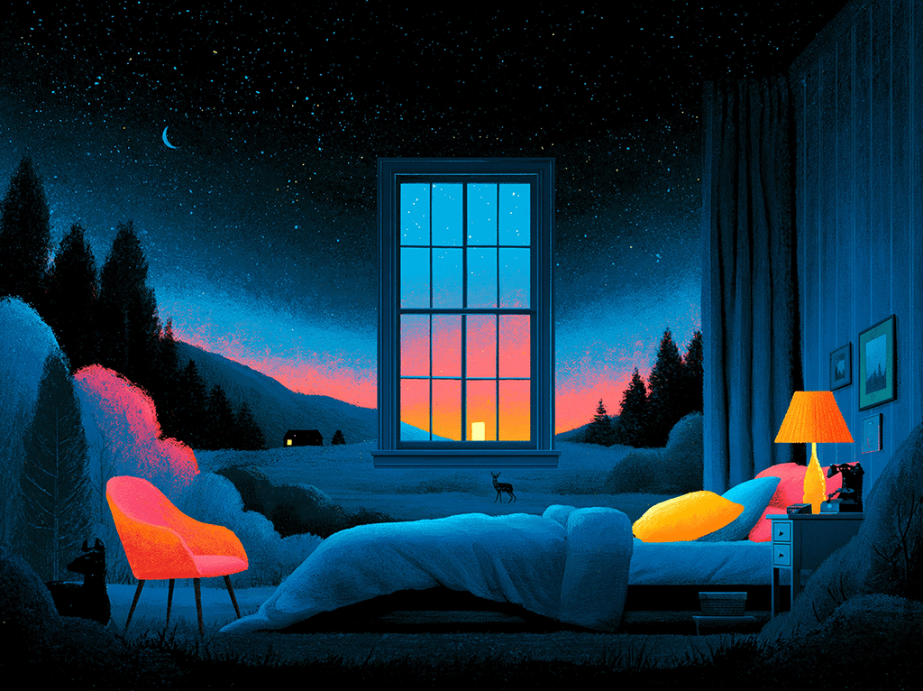 A quiet night sky above a single lit window, illustrating dreams of a loved one who has died