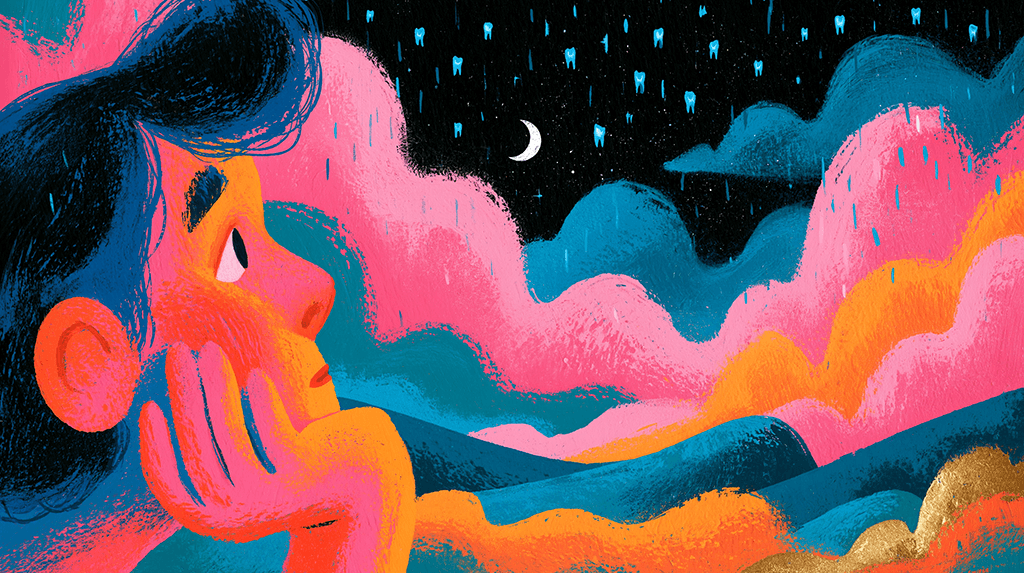 A dreamer touching their mouth in surprise, illustrating a teeth falling out dream